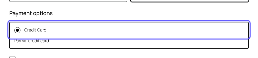 WooCommerce checkout with the Credit Card payment method selected